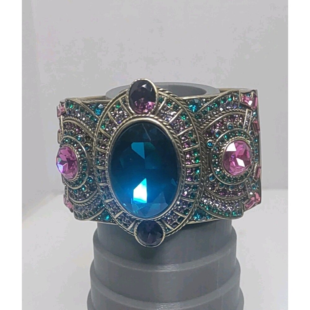 Heidi Daus Atremis  Cuff Bracelet Multi Color Rhinestone W/ Lg Blue Center